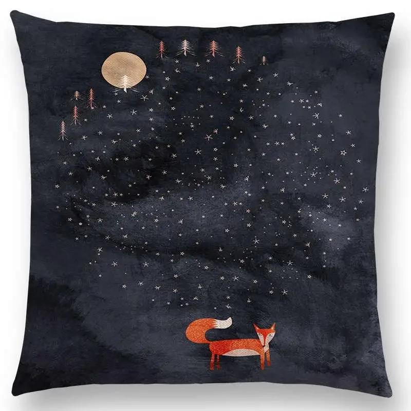 Animal Tale Spring Floral Garden Pattern Sofa Throw Pillow Case Bear Fox Unicorn Bear Birds Flower Leaf Fantasy Cushion Cover