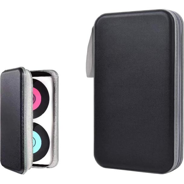 Car CD DVD Case, 96 Capacity Hard Plastic CD Holder, Portable Zipper DVD Disc Organizer Storage Wallet with Closure and Handy Strap, Car Accessories чёрный