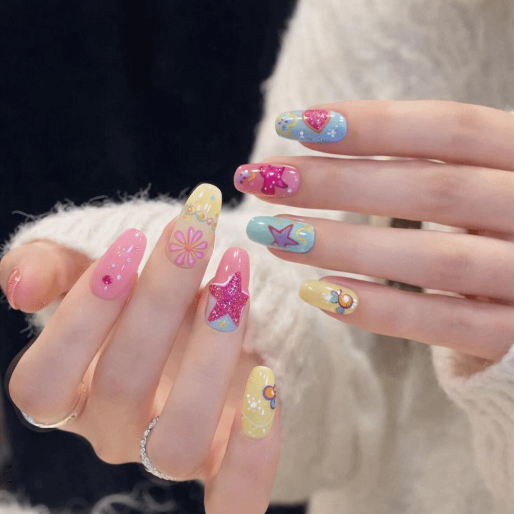 30Pcs 3D False Nails Pearl Flowers Nail Extensions New Almond Nail  Women Use