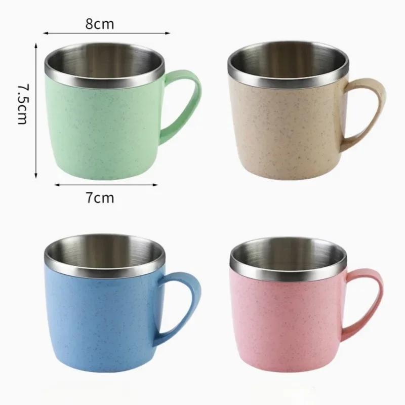 304 Stainless Steel Water Cups Coffee Milk Mugs Double Layer Water Cups Children Cups with Handle Tea Drinks Mugs Drinkware