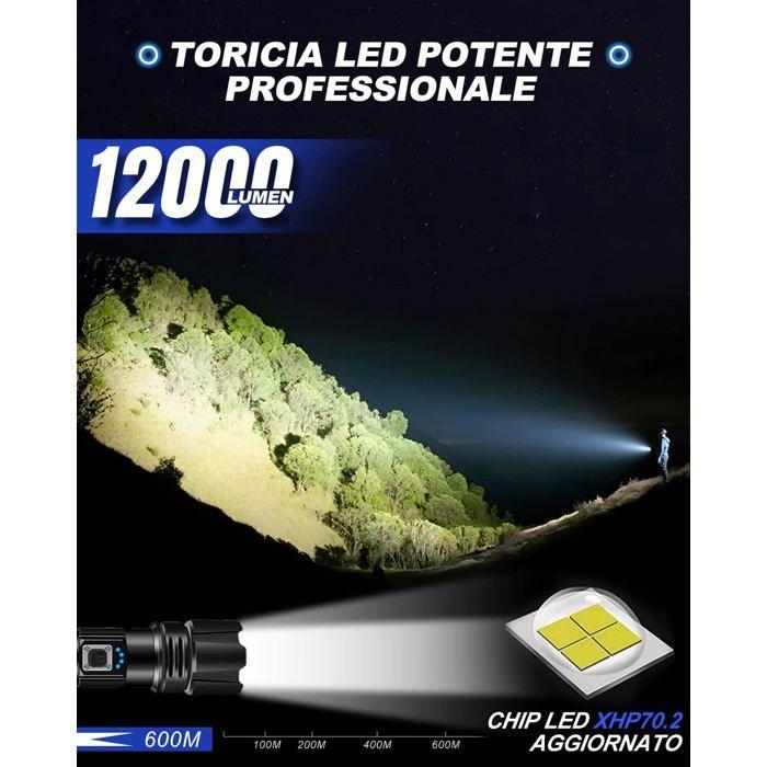 Lampe torche LED - AIMOONSA - P70 - 10000 lm rechargeable USB‑C - IP67 étanche - 5 modes