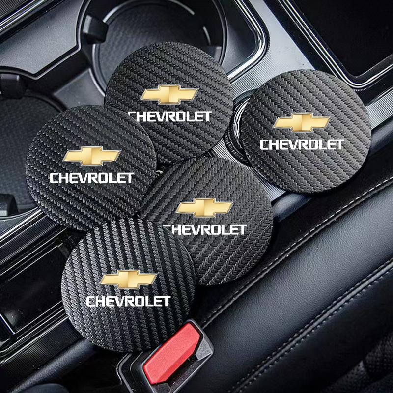 2Pcs Carbon Fiber Leather Coaster Car Water Cup Anti-slip Pad Mat Auto Interior For Chevrolet CRUZE Spark Captiva Tracker SS Z71