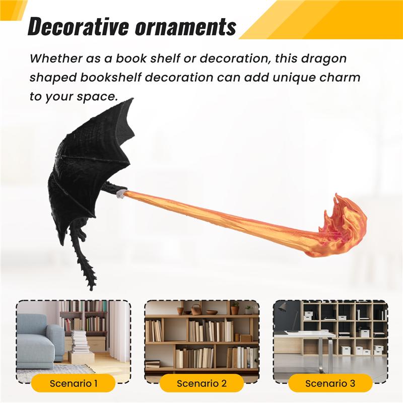 ABMH-Dragon Flames Book Nook,Halloween Dragon Book Nook Dragon Bookends,Dragon Statue Ornament Book Nook, Dragon Bookshelf