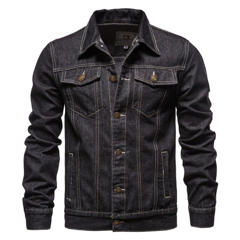 

Cotton Men Denim Jacket Casual Solid Color Lapel Single Breasted Jean Jackets Autumn Long Sleeve Mens Coat M чёрный
