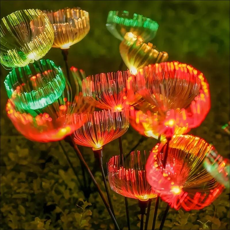 2pcs Outdoor Solar Jellyfish Light, Solar Pathway Lights Outdoor, Fiber Optic LED, Christmas, Courtyard, Garden, Villa, Lawn, Waterproof