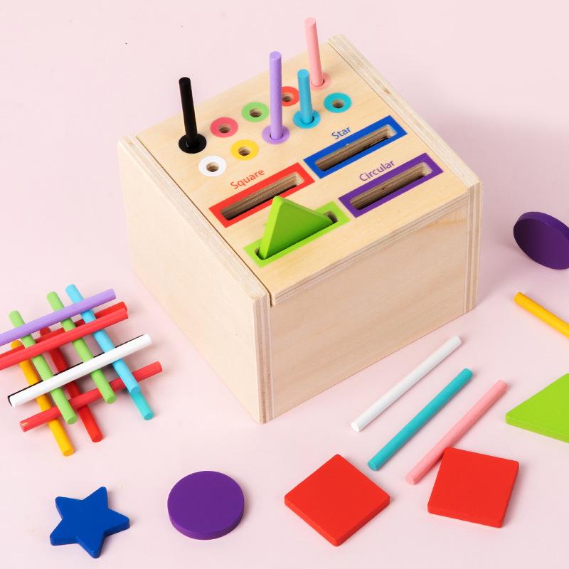 Wooden Color & Shape Sorting Pen Holder for Kids 3-6 Years - Educational Toy