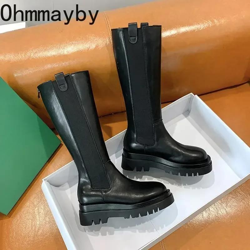 

Жіночі лицарські довгі чоботи на платформі Модні теплі хутряні туфлі Осінь Зима Квадратні підбори Жіночі чоботи до коліна 40 чорний