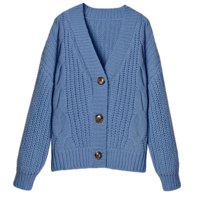 2023 Autumn/Winter Women's Chunky Knit Long Sleeve Button-Up Cardigan