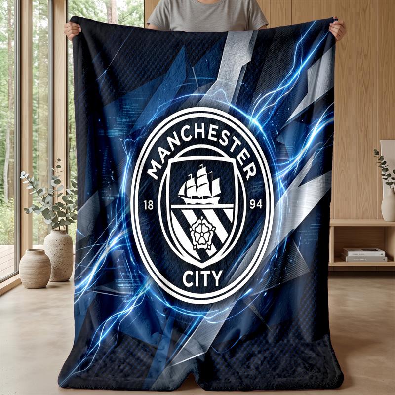 Manchester City Theme Blanket Soft Flannel Blanket Plush Throw Blanket Cozy Sofa Bed Blanket for Home Decor