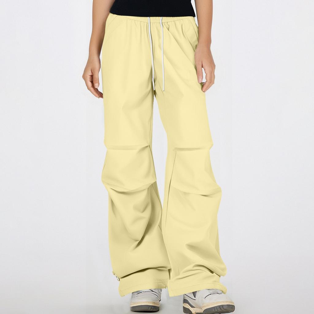 Women's Multi Pocket Straight Tube Slimming, Wide Leg Mopping, Solid Color Pants