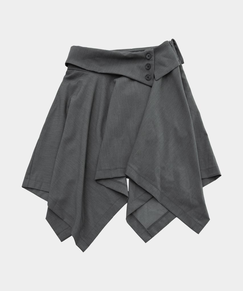Place Studio Double Button Drape Layered Midi Asymmetrical Flare Skirt _2 Colors