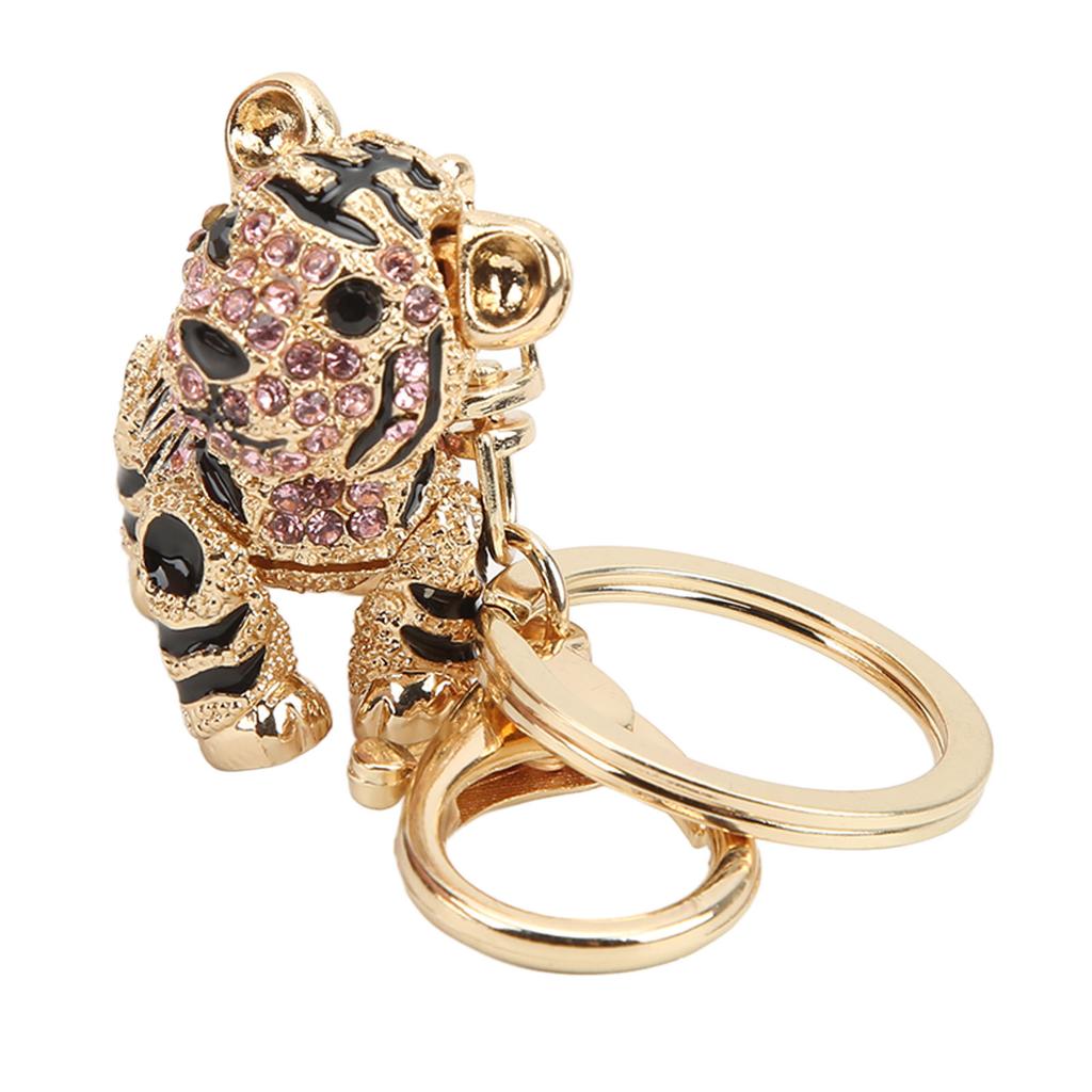 Tiger Schlüsselanhänger Dreidimensional Kleiner Tiger Strass Auto Schlüsselanhänger Damen Taschenanhänger AnhängerPink