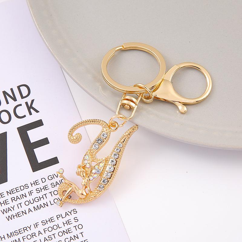 1Pc Alloy Rhinestone-Inlaid 26 English Letter Keychain Pendant For Women'S Fashion Car Bag Decoration Keychain Jewelry