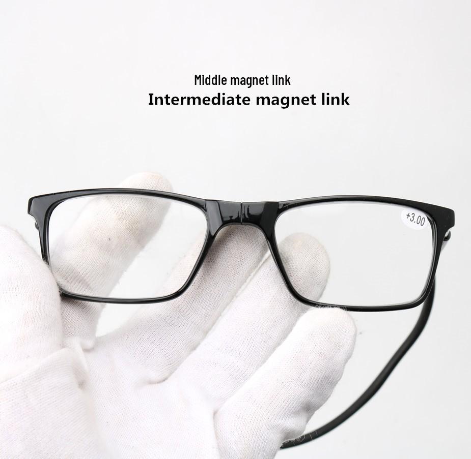 Unisex Magnetische Nacken-Hänge-Lesebrille mit HD Quadratischem Rahmen & Teleskopbügeln