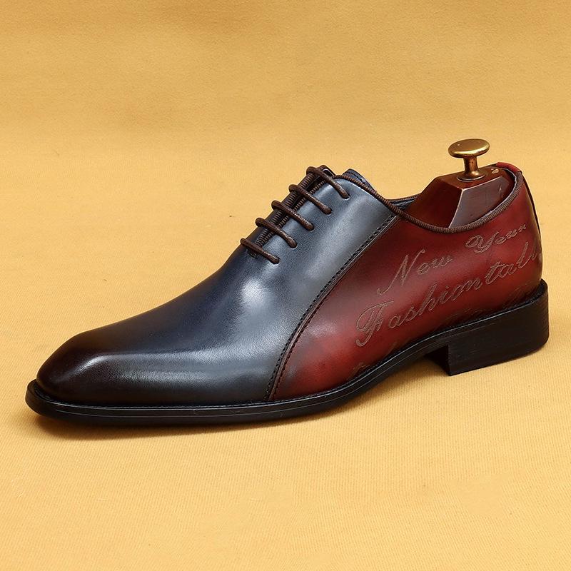 

[Эксклюзив для VIP-персон] Мужские кожаные туфли-оксфорды ручной работы на шнуровке из британской кожи: Официальная обувь с острым носком, подходящая по цвету 46 синий/красный