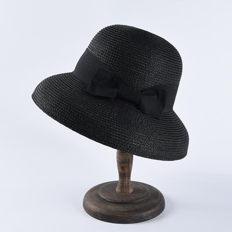 Hepburn Bow Ribbon Sun Hat Women S Straw Hat Bucket Hat Color Sunscreen Sun Hat Beach Hat 56-58cm