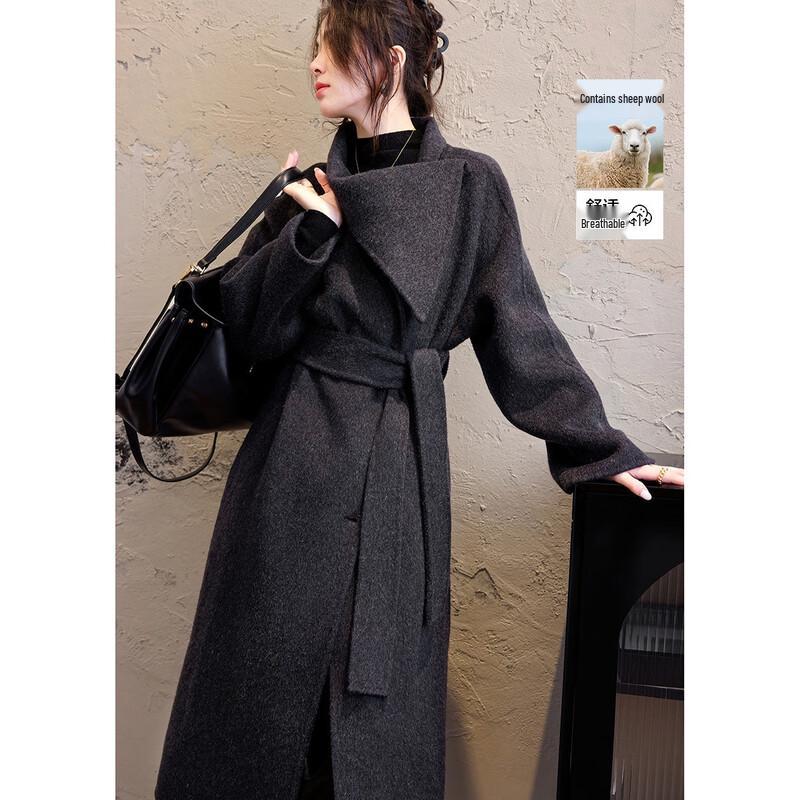 

Demana Women s Asymmetric Lapel Double-Faced Wool Long Coat XL