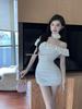 Chic Ruffled Off-Shoulder Bodycon Dress - French Style Slimming Mini Skirt