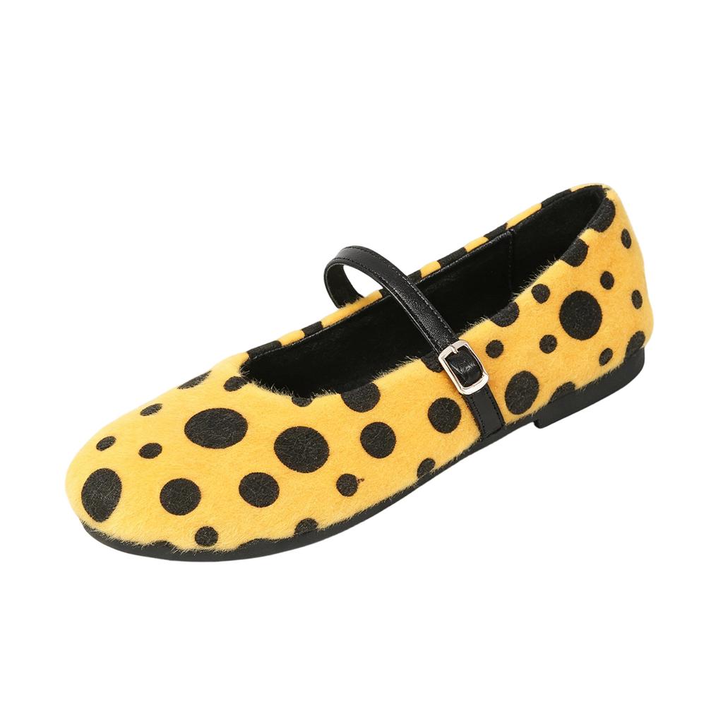 Women's Vintage Polka Dot Mary Flats with Plush and for Fall Winter