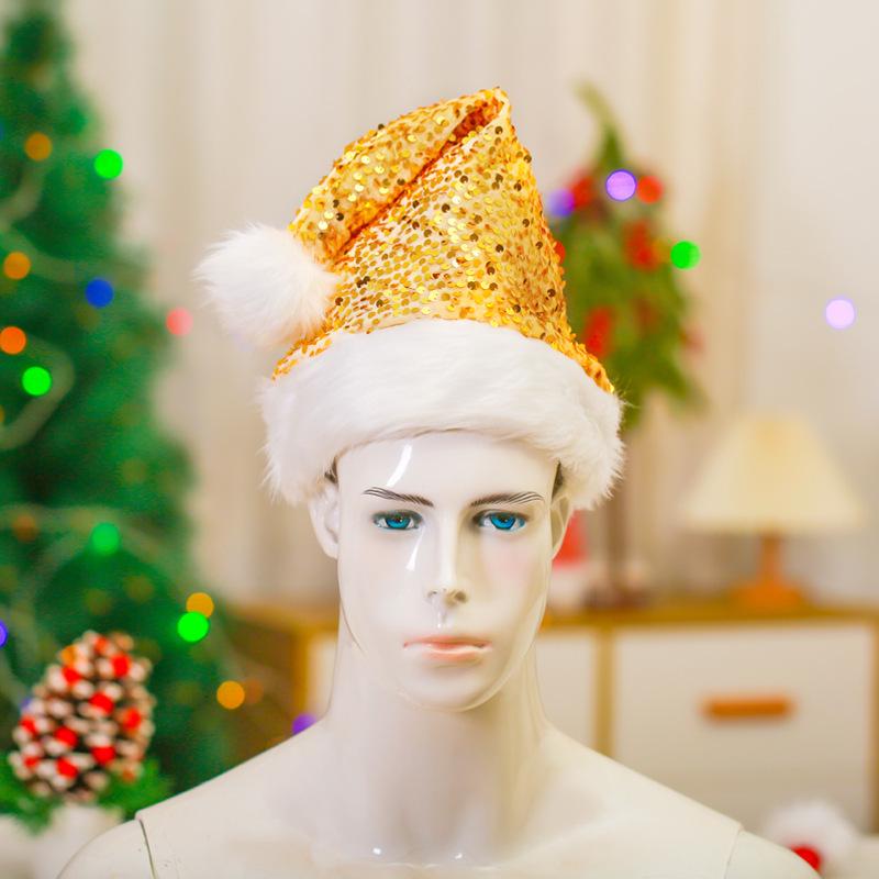 Luxury Sequined Christmas Hat with Plush Trim for Holiday Parties