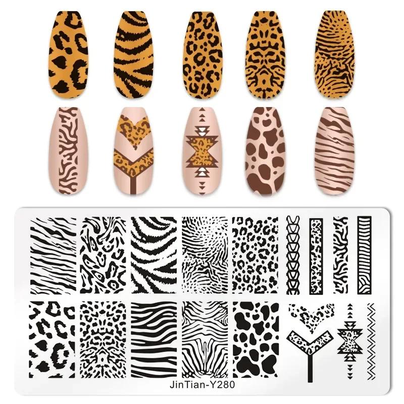 Nagelstempelplatten mit Schlangen- und Leoparden-Motiv, englische Buchstaben, Liebe, Herz, Blätter, Blumen, Design, Druckplatten, Nagelkunst, Schablone, Stempelwerkzeug