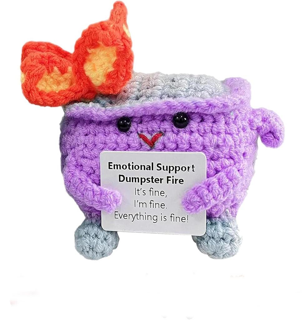Cute Emotional Support Crochet Dumpster Fire Home Room Decor Funny Dumpster Handmade Knitting Doll Toy Ornament Christmas Gift