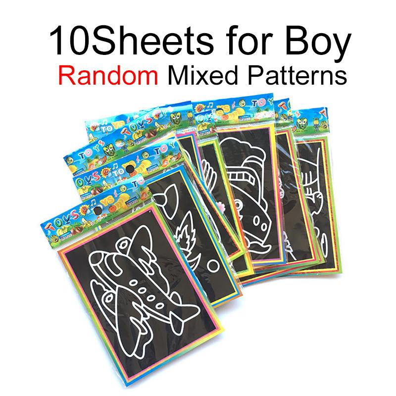 10Sheets Scratching Painting Paper Set Cute Cartoon Mix Style DIY Handmade Graffiti Supply Festival Birthday Party Souvenirs ZYF