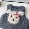 Girls' Autumn/Winter Trendy Dog Print Padded Vest & Skirt Two-Piece Set