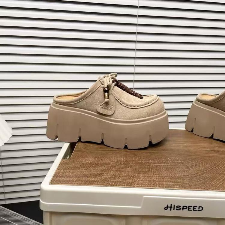 

Версия из мягкой кожи~ 7 см большая голова с бахромой на толстой подошве, туфли-мюли, женские, осень 2025, новые полушлепанцы 35