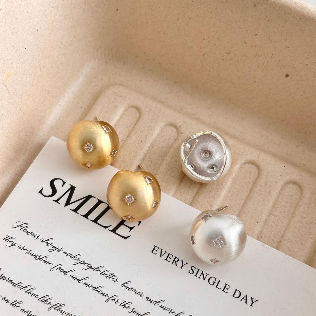 Metal Ball Brushed Stud Earrings Niche Unique Star Earrings 2026 Burst Diamond Earrings
