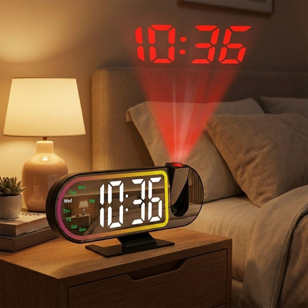 Large Screen Projection Alarm Clock Temperature RGB Mood Light Digital Alarm Clock Clear Time Intelligent Electronic