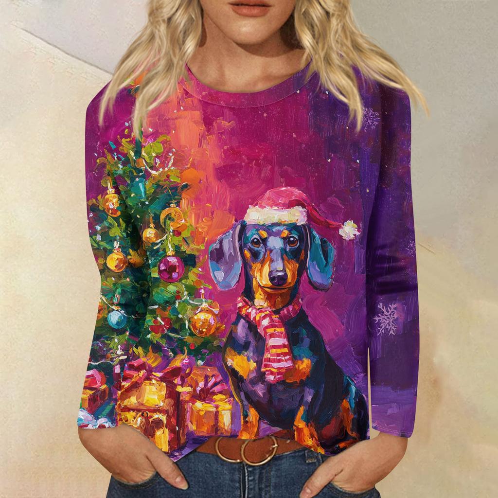 Women's Loose Comfortable Casual Fashion Round Neck Christmas Print Long Sleeve Hoodie