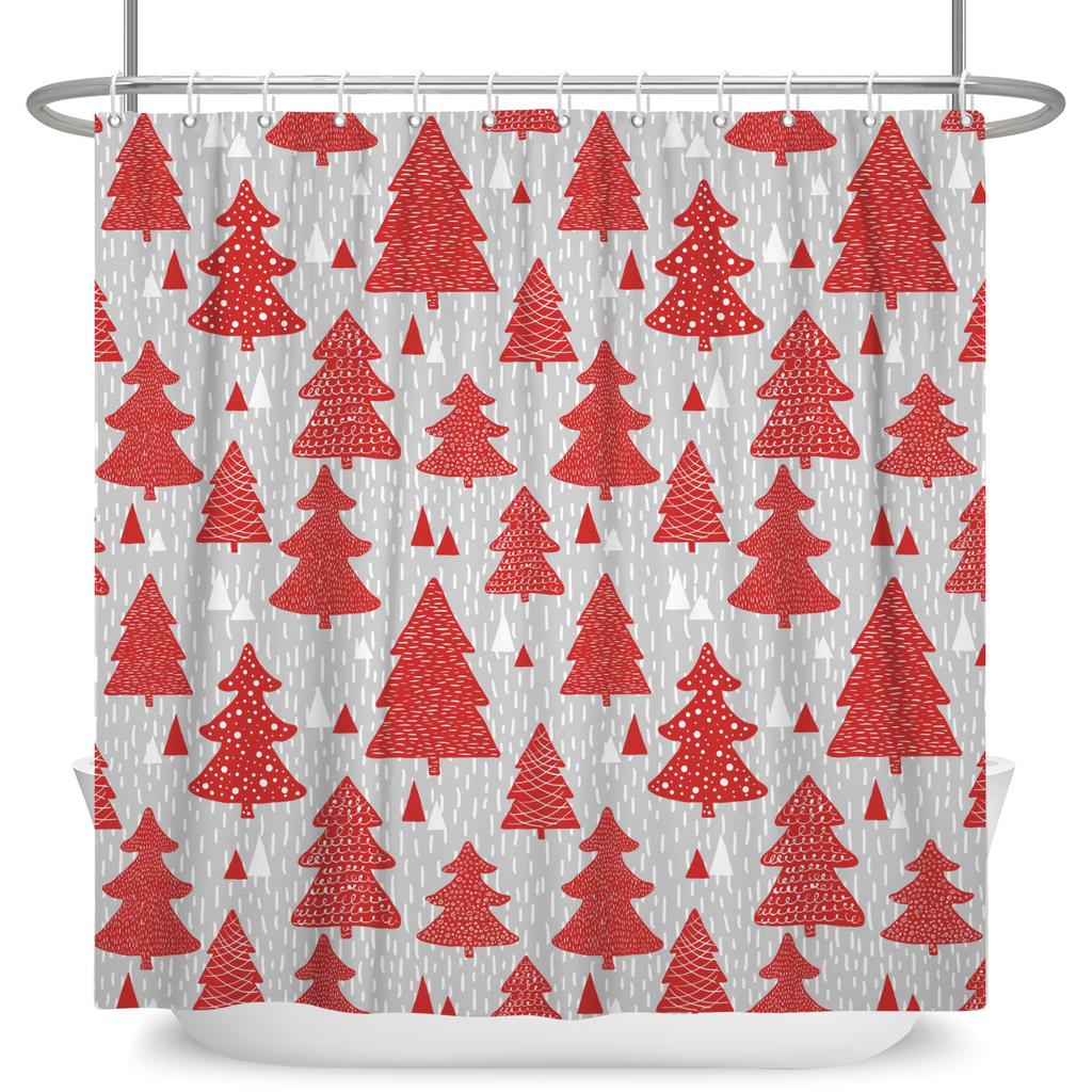 GAEMerry Christmas Duschvorhang Winter Schnee Weihnachtsmann Weihnachtsbaum Dekor Badezimmer Vorhänge Wasserdichte Badewannenwand