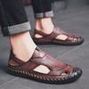 Fashion Outdoor Male Wading Aqua Shoes Retro Style Beach Shoes Simple Roman Shoes Casual Leather Summer Flats Leisure Walk Mens Sandals