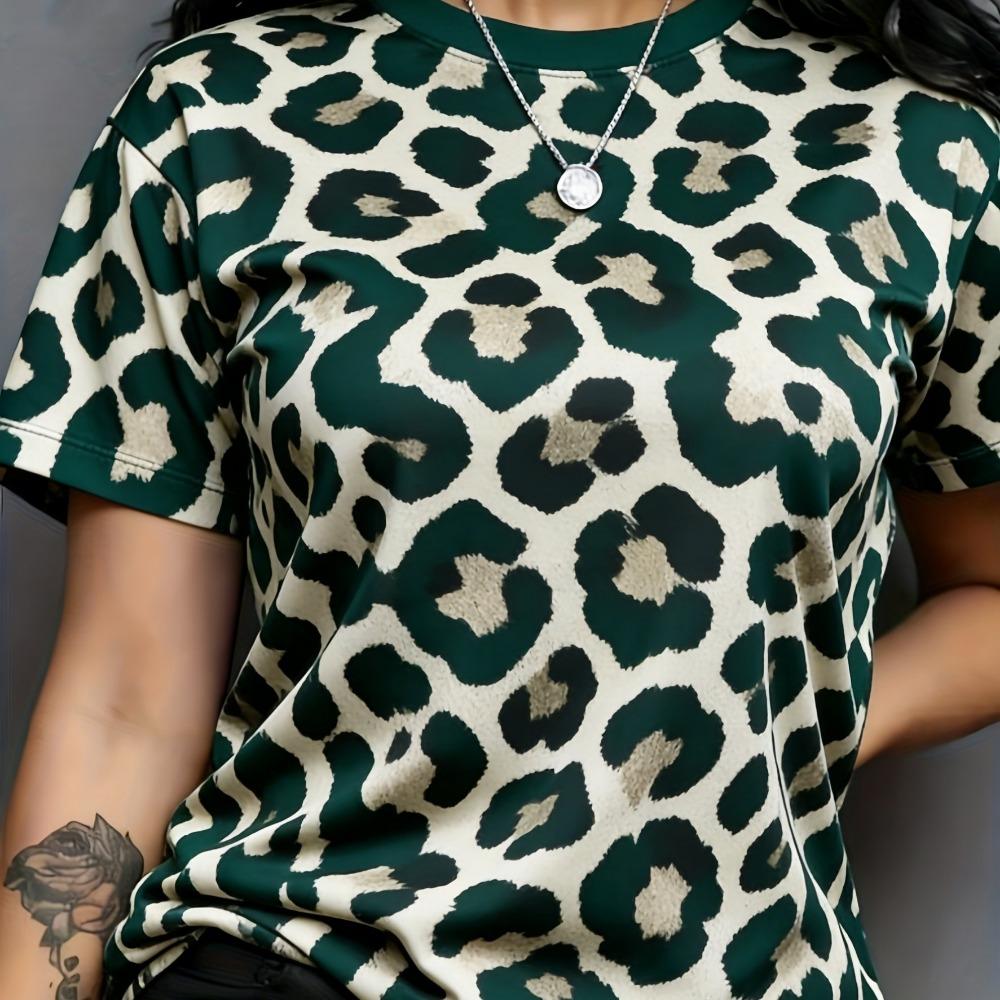 Women's short-sleeved T-shirt - leopard print women's short-sleeved T-shirt, fashionable, casual and versatile