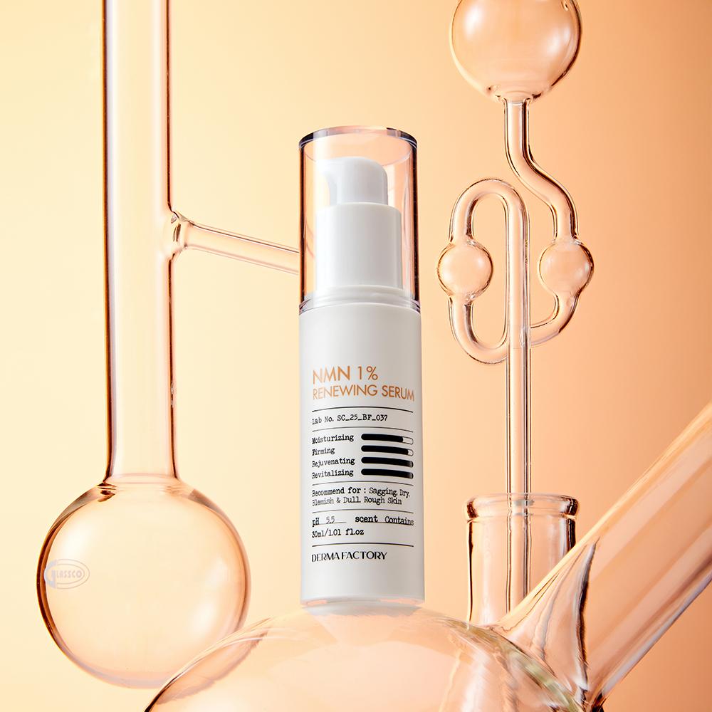 DERMA FACTORY NMN 1% Renewing Serum with NAD+ & Resveratrol – Firming, Brightening & Wrinkle Care Vegan Skincare, Korean
