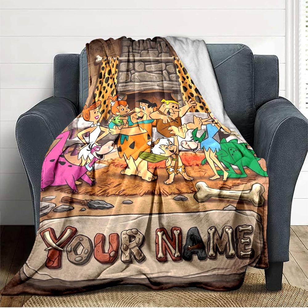 Name Custom the Flintstones Print Flannel Blanket High Quality Warm Comfortable Cover for All Seasons Perfect for Gifts Home Decor