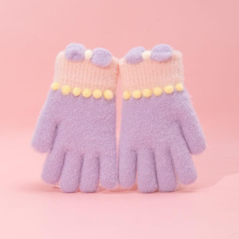 Rękawiczki Jesienno-Zimowe Odporne na Zimno Pogrubione Kokardka Pełne Palce Rękawiczki Dziecięce Rękawiczki Dzianinowe Wiatroodporne Termiczne Grube Rękawiczki Śnieżne