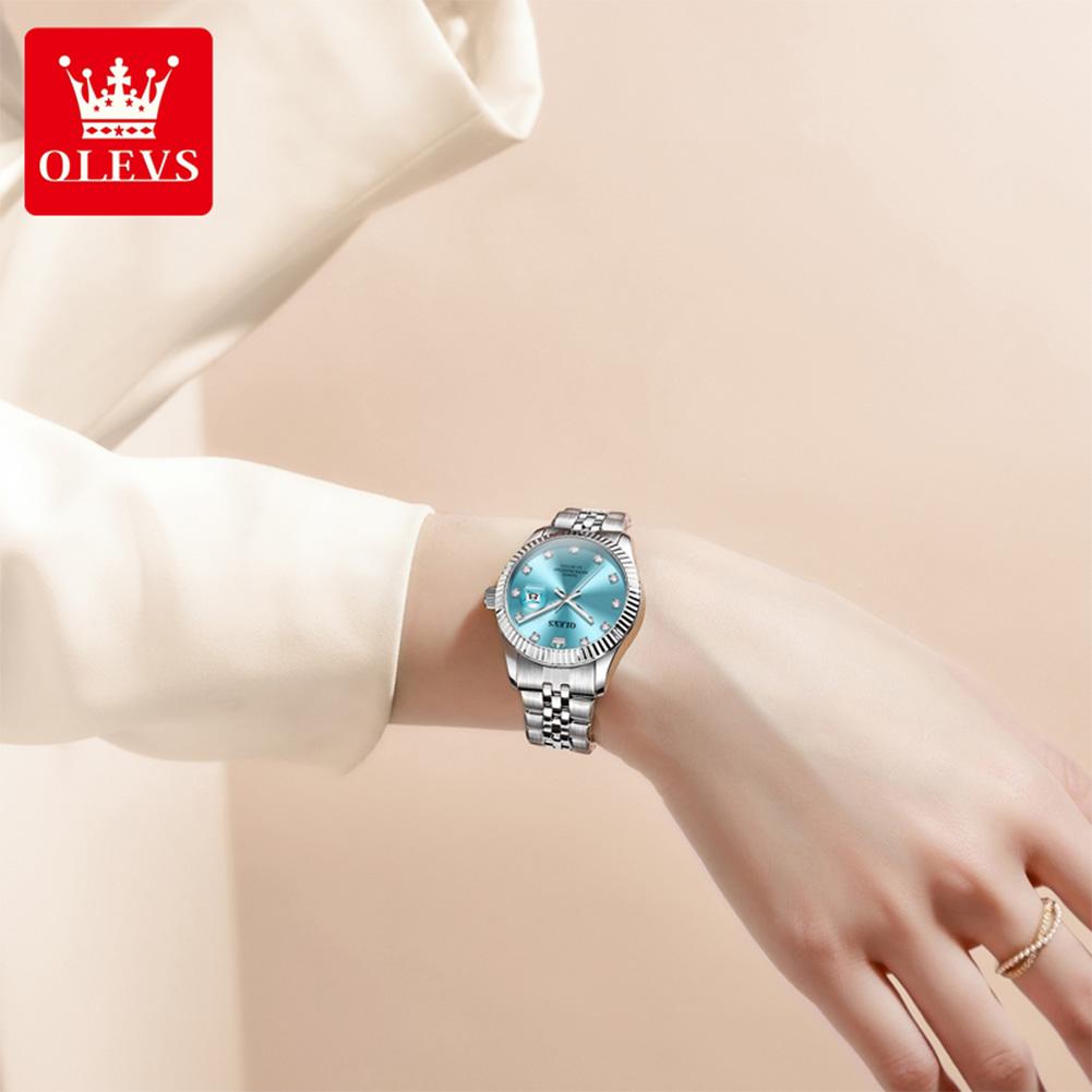 OLEVS 3705 Elegance Women Brand Quartz Movement Watch Sparkling Zirconia Calendar Window Stainless Steel Strap Luminous Watch