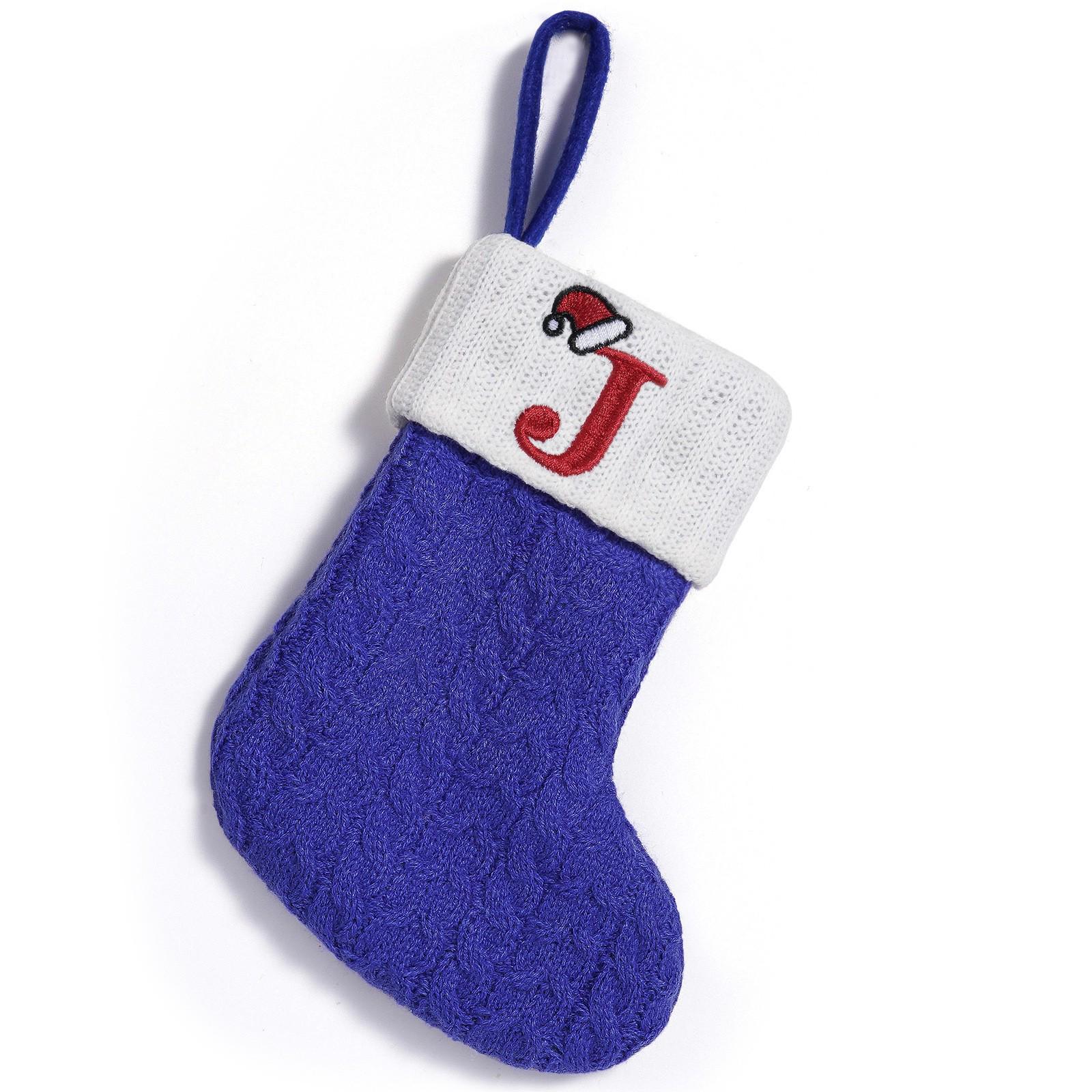Cute Blue Wool Knitted Christmas Stocking Ornament - Small Pendant