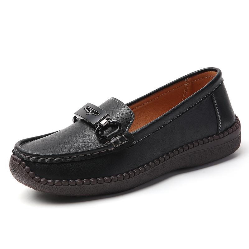 Einfache Damen Leder Loafer Fahr-Mokassins Bequeme Flache Schuhe Schwarz Lässige Slip-Ons Große Größen Schwarz Business Büroschuhe