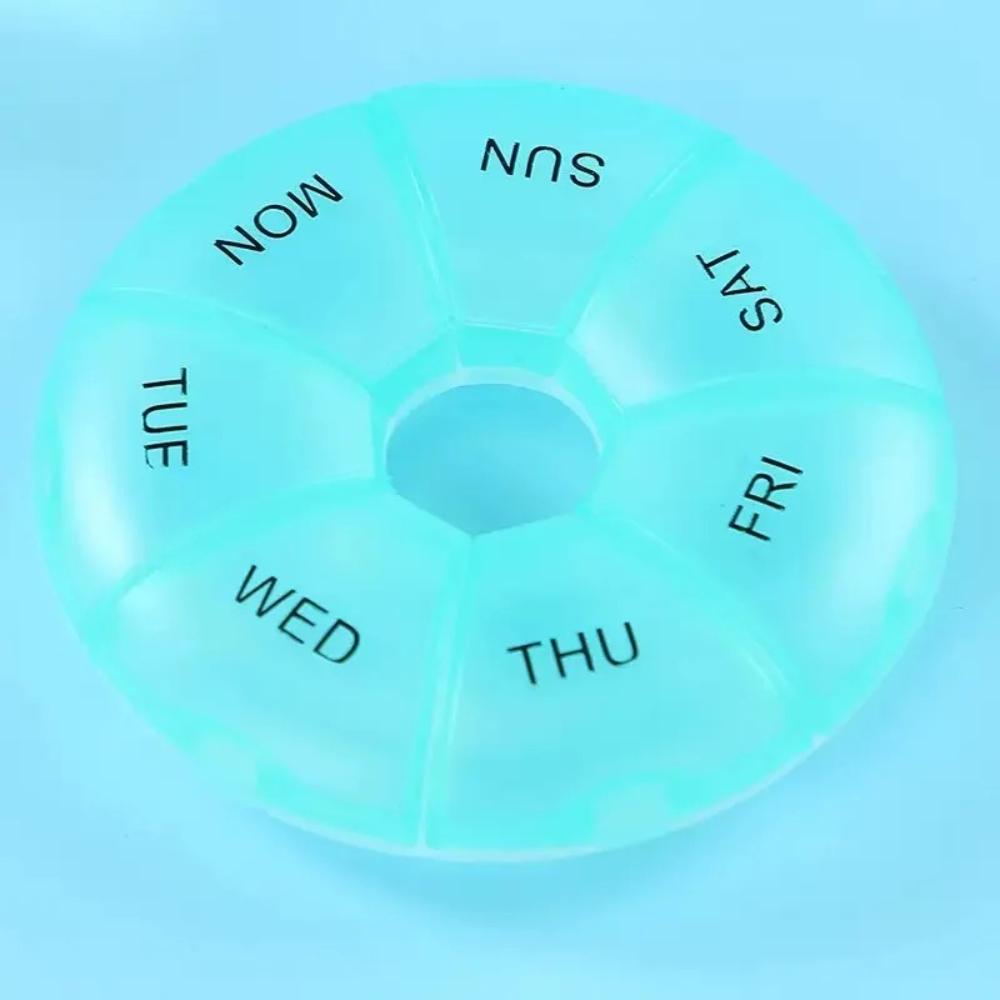 New Hot Premuim Small 7-Day Round Portable Pill Box Travel Medicine Organizer Secure Seal for Vitamins Supplements Fish Oils