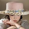 Wide Brim Lace Floral Brim Cap Flat Top Sunscreen Hat Cute Women's Sun Hat  Seaside