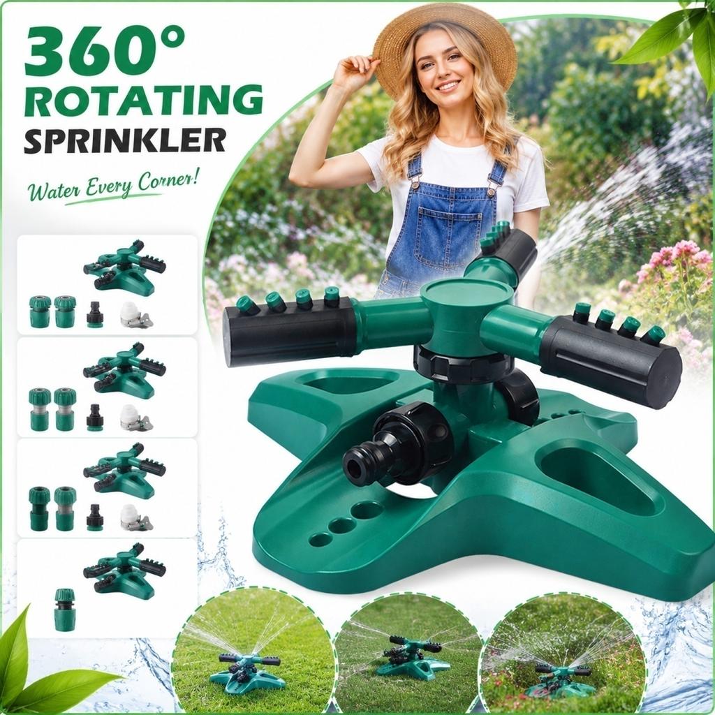 360 Degree Automatic Rotating Lawn Sprinkler Garden Watering System Adjustable Spray Pattern Durable Base for Outdoor Lawn and Garden Irrigation