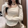 De Velvet Long Sleeve T-shirt Women's Autumn and Winter Warm Ground Hair with Short Base Shirt Slimming Top Tide