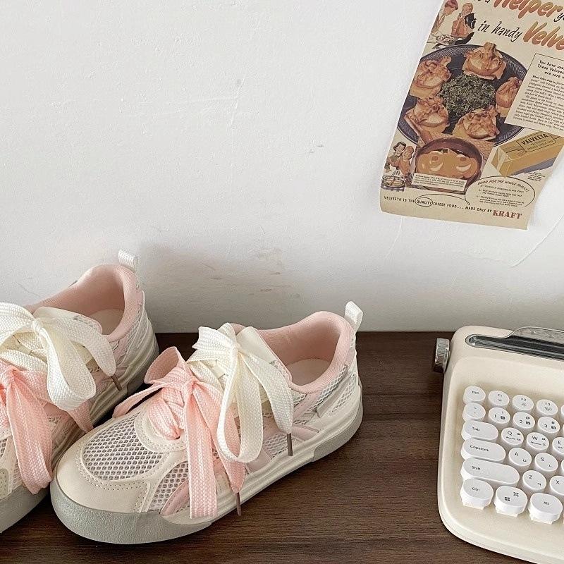 Niche design thin sports board shoes summer new transparent net little white shoes women