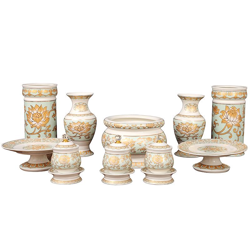 White Marble Buddhist Offering Set: Water Cup, Fruit Plate & Incense Burner.