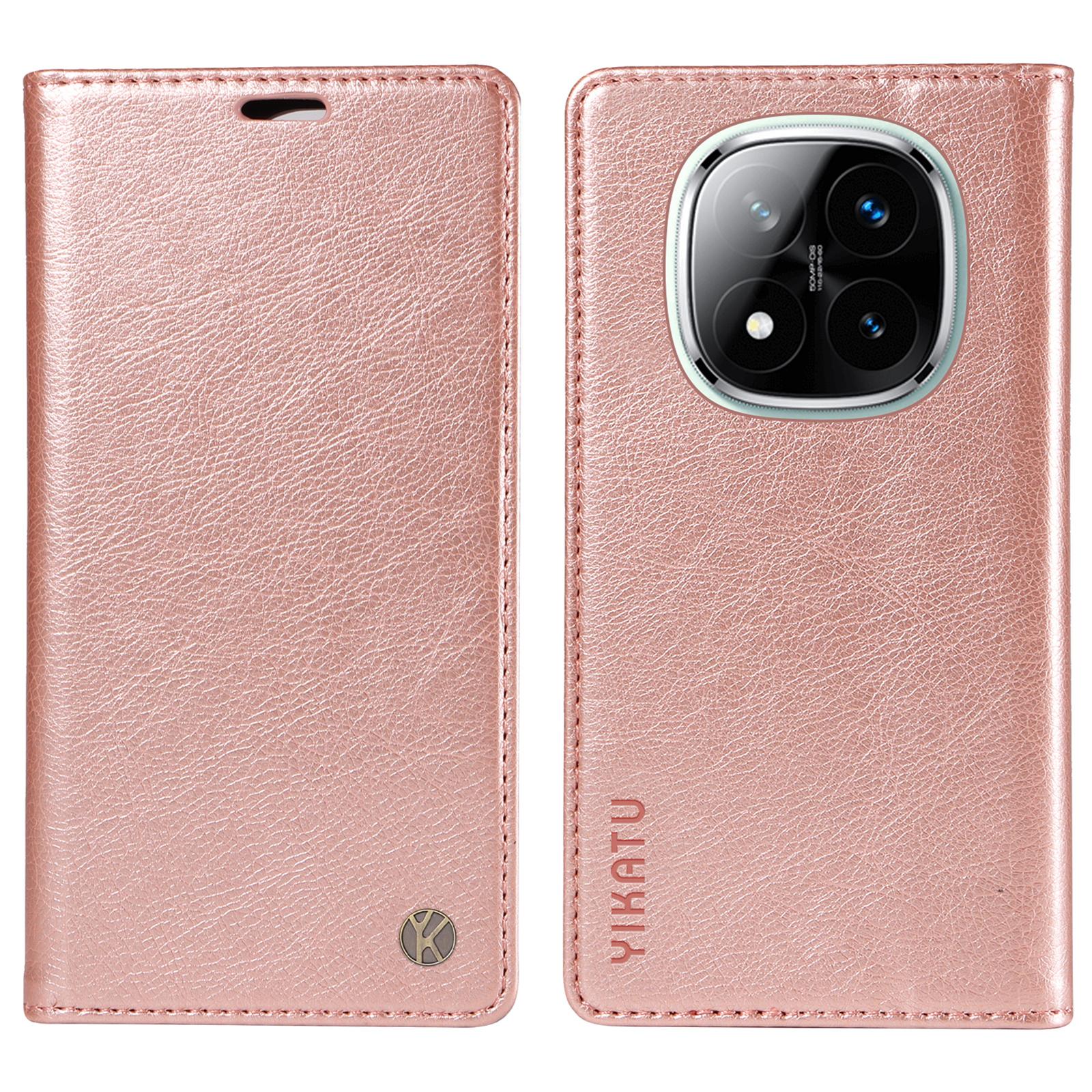 

For Xiaomi Redmi Note 14 Pro+ 5G/Note 14 Pro 5G/Poco X7 5G Wallet Case Litchi Grain Leather Phone Cover Rose Gold