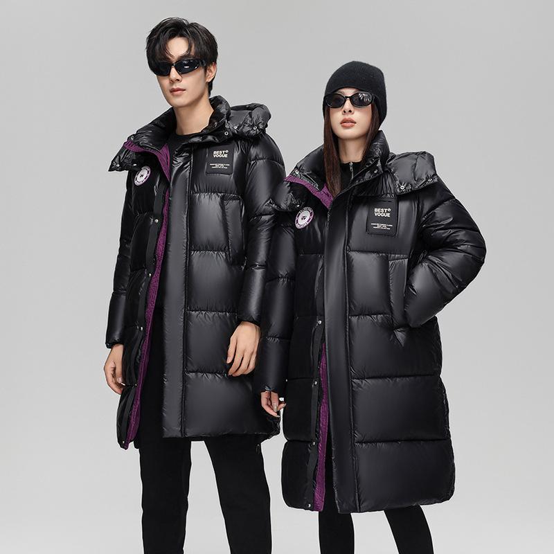 

New Loose Hooded Down Cotton-padded Jacket Men s and Women s Extended Winter Couples Knee-length Color Matching Cotton-padded Jacket. XXL чёрный