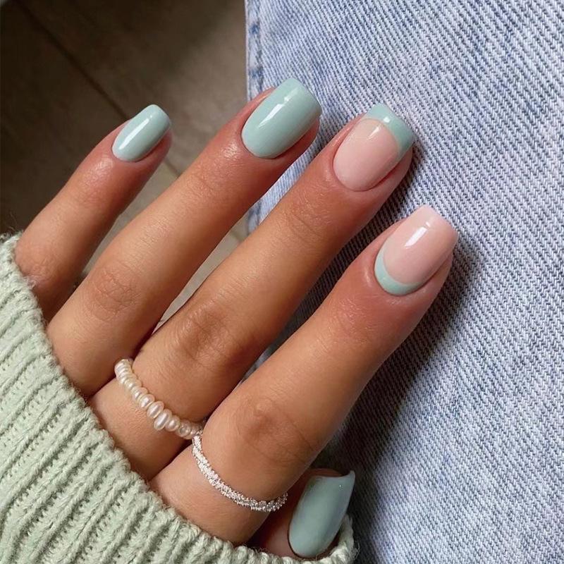

French Blue Edge Wearable Nail Art Stickers - False Nail Tips